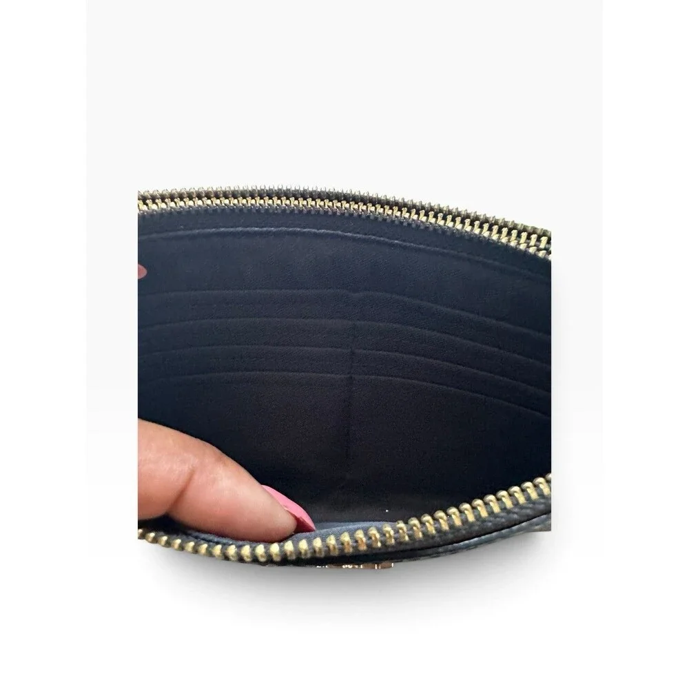Coach Black Double Zip Wallet Black Pebble Leather with Gold Hardware